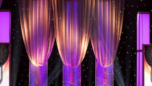 LED Star Drop / Star Curtain with Uplit Sheer Voile Chiffon Drapery from Turn of Events Las Vegas
