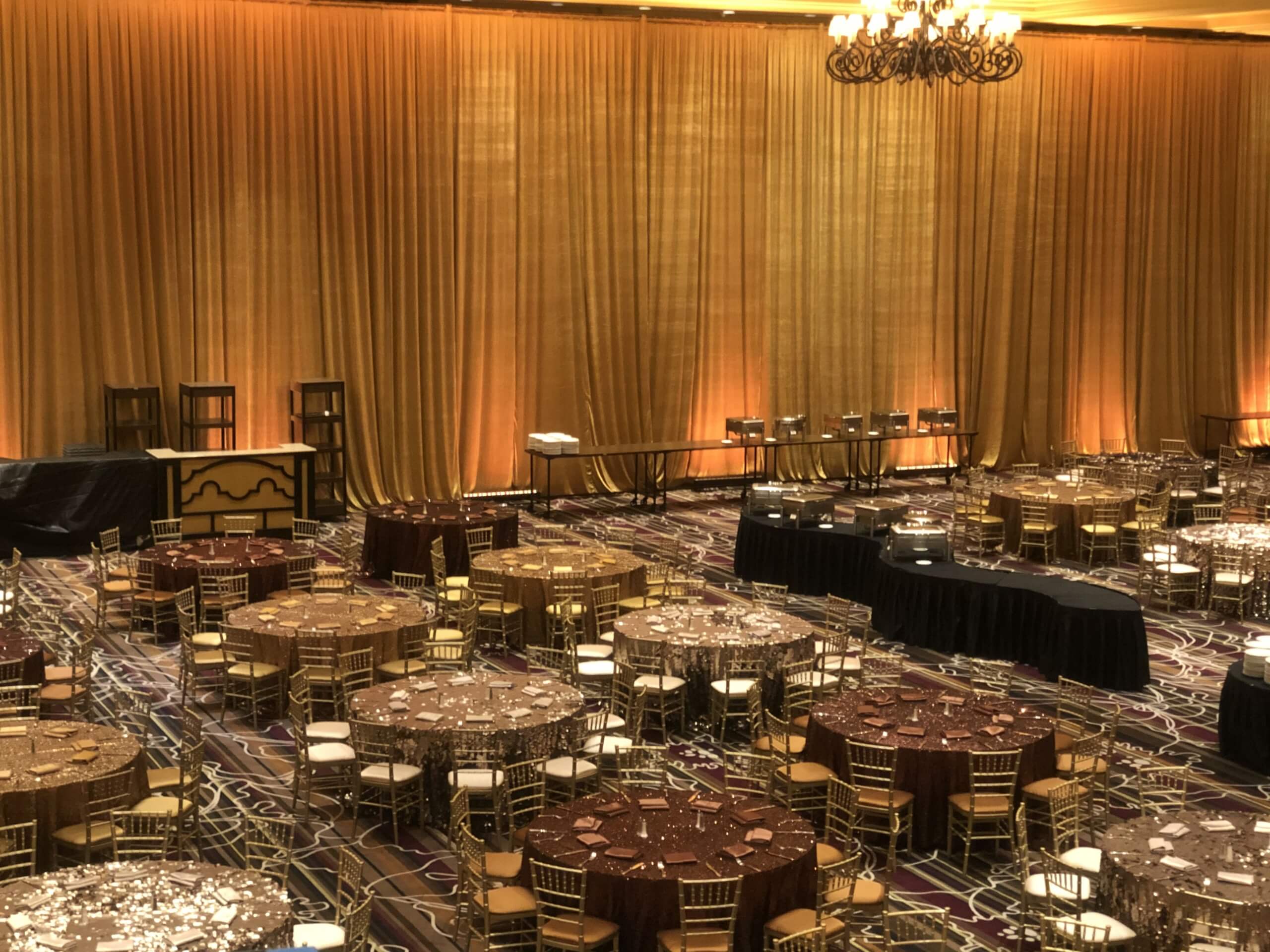 Turn of Events Las Vegas Ice Gold Velour Rental Pipe and Drape