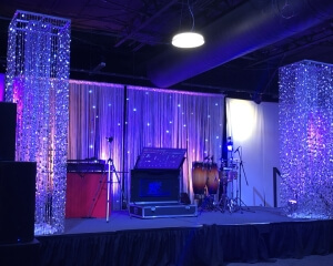 Beaded Column Décor From Turn of Events Las Vegas. Rental Drapery, Pipe and drape in Las Vegas. Duvetyne Drapery and More for all your drapery rental needs.