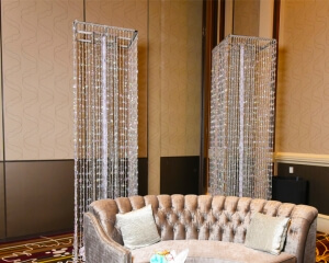 Beaded Column Décor From Turn of Events Las Vegas. Rental Drapery, Pipe and drape in Las Vegas. Duvetyne Drapery and More for all your drapery rental needs.