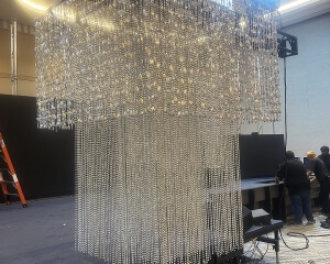 Hanging Chandelier Rental in Las Vegas From Turn of Events Productions. Turn of Events Las Vegas has pipe and drape, duvetyne, drapery rentals, and other decor.